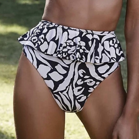 New BEACH RIOT Daisy Bikini Bottom Black & Cream Animal Print Swim. - Picture 4 of 16